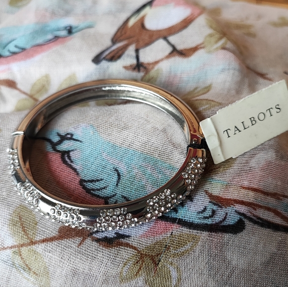 Talbots Silver Tone Clear Rhinestone Clamper Bangle Bracelet NWT Retired Vintage - Picture 7 of 12